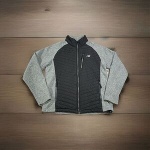 New Balance Quilted Sweater Jacket Mens Large Black Heather Gray Full Zip Pocket